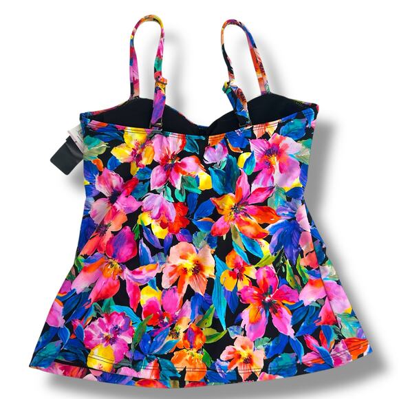 NEW Island Escape Bright Floral Tankini Top Size 6 Tropical Ruffle Swim Suit - Picture 7 of 11